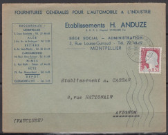 Mne De DECARIS 25c  Sur Lettre Pub " AUTOMOBILE "  Postée à  CLERMONT L'HERAULT   Le 24 10 1960  Pour AVIGNON - 1960 Marianne (Decaris)