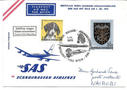 2364e: SAS- Erstflug Wien- Nairobi- Johannesburg Mit DC-8 1972 - Covers & Documents