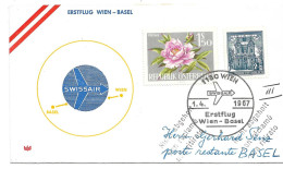 2364l: Swissair- Erstflug Wien- Basel 1967, Frankatur Blumen Und Christkindl - Erst- U. Sonderflugbriefe