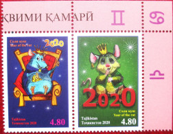 Tajikistan  2020 Lunar  Calendar - Year Of The Rat   2 V  Perforated  MNH - Chinese New Year