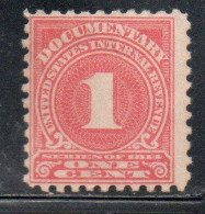 USA STATI UNITI 1914 REVENUE STAMPS DOCUMENTARY 1c MLH - Neufs