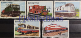 N1440- BURKINA FASO 1985 TRENI - TRAINS SET 5 STAMPS USATI - USED - Burkina Faso (1984-...)