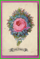 Image Chromo - Découpi Gage D'Amitié Un Bouquet De Fleur Avec Une Grosse Fleur Rose Et Myosotis Autour - Bloemen