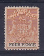 Rhodesia - BSAC: 1895   Arms    SG28     4d   [Perf: 12½]    MH    - Altri & Non Classificati