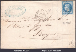 FRANCE N°29A SUR LETTRE GC 3195 RONCHAMP HAUTE SAONE + CAD DU 10/09/1867 - 1863-1870 Napoleon III Gelauwerd