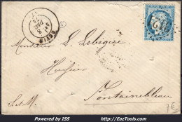 FRANCE N°60C SUR LETTRE GC 3121 REVIN ARDENNES + CAD DU 08/12/1874 - 1871-1875 Cérès