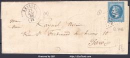 FRANCE N°29A SUR LETTRE GC 3116 RESSONS OISE + CAD DU 22/05/1868 - 1863-1870 Napoleon III Gelauwerd