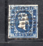 ASI233 - SARDEGNA 1851, 20 Cent N. 2b Azzurro Scuro . Bello . Firmato BOTTACCHI - Sardegna