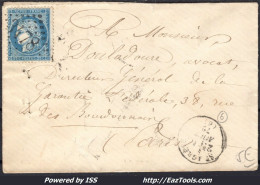 FRANCE N°60A SUR LETTRE GC 3478 SAINT AGREVE ARDECHE + CAD DU 02/08/1872 - 1871-1875 Ceres