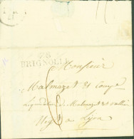 Var Marque Postale Noire 78 BRIGNOLLE Du 14 Mai 1827 Arrivée Dateur 17 Mai Taxe Manuscrite 6 Signée Molière A - 1801-1848: Voorlopers XIX