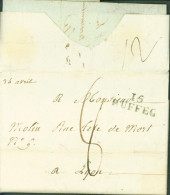 16 Charente Marque Postale Noire 15 RUFFEL 24 AVRIL 1824 Taxe Manuscrite 8 Pour Lyon - 1801-1848: Voorlopers XIX