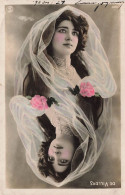 NOCES - De Villers - Portrait Opposés - Jeune Mariée Voilée - Rose - Perles - Colorisé - Carte Postale Ancienne - Hochzeiten