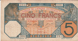 FRENCH WEST AFRICA AOF 5 FRANC NOTE 1919 SENEGAL DAKAR P-5  VG/F - Sénégal