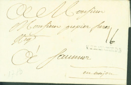 Lyonnais 69 Rhône Marque Postale V FRANCHE D.B Noire 5 Mai 1780 Lenain I9 (60 €) Taxe Manuscrite 16 Pour Saumur Anjou - 1701-1800: Precursors XVIII