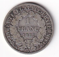 France 1 Franc Cérès 1887A - Argent - TB - 1 Franc