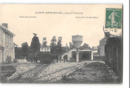 CPA 50 Saint St Mère Eglise Gare Et Train Tramway - Sainte Mère Eglise