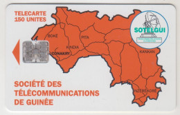 GUINEA - Map Of Guinea ,CN: Red Control Number At Top Right: 8 Digits, 150 U, Used - Guinée