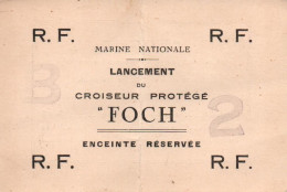 CARTON INVITATION LANCEMENT CROISEUR FOCH MARINE NATIONALE NAVIRE DE GUERRE - Schiffe