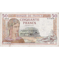 France, 50 Francs, Cérès, 1939, U.11479, TB+, Fayette:18.34, KM:85b - 50 F 1934-1940 ''Cérès''