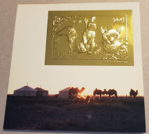 Mongolia 1993 Rabbit Cats & Dogs Chats Et Chiens Rotary Lions GOLD IMPERF DELUXE PROOF S/S On Cardboard MNH Extr Rare - Chats Domestiques