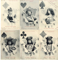 LES DAMES  DE COEUR DE PIQUE CARREAU - VALET DE TREFLE DE PIQUE  DE CARREAU  -  LOT 6 CARTES ANCIENNES - Playing Cards
