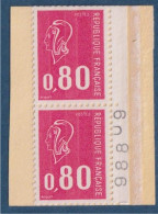 Marianne De Béquet N°1816 Paire Verticale De Carnet Neuf Phosphore Numéroté 98809 Et Couverture Partielle - 1971-1976 Marianne Van Béquet