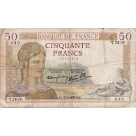 France, 50 Francs, Cérès, 1938, T.7619, TB+, Fayette:18.9, KM:85b - 50 F 1934-1940 ''Cérès''