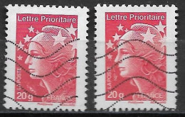 France Oblitéré  2011   N° 4566a  Type Ii GAO  Lettre Prioritaire 20 G Rouge  Foncé ( 2 Exemplaires ) - 2008-2013 Marianne (Beaujard)