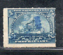 USA STATI UNITI 1898 REVENUE STAMPS BATTLESHIP DOCUMENTARY CENT. 5/8c MH - Unused Stamps