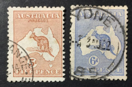1913 - Australia - Kangaroo And Map - Five And Six Pence  - Used - Gebruikt