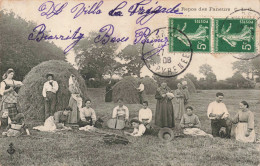 Métier - Le Repos Des Faneurs - Animé - Enafnts- Oblitéré 1908 - Carte Postale Ancienne - Paysans