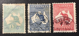 1913 - Australia - Kangaroo And Map - One Shilling, Two Pence Half Penny , One Penny  - Used - Oblitérés