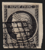 N°3a, Cérès 1849, 20c Noir Sur Blanc, Oblitéré Grille Noire - TTB - 1849-1850 Ceres