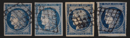 N°4, En Quatre Nuances De Couleur, Cérès 25c Bleu, Oblitérés Grille - TB - 1849-1850 Ceres