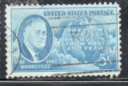 USA STATI UNITI 1945 FRANKLIN D. ROOSEVELT ISSUE GLOBE AND FOUR FREEDOMS CENT. 5c USED USATO OBLITERE' - Usati