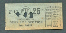 Ticket De Tramways Parisiens 1922-1924 (STCRP) 2e Classe 25c + 15c - Paris" Chemin De Fer - Tramway - Tram - Europe