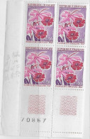 1967 Bloc De 4 Coin Numéroté Orchidées Neuf ** N°1528 - 1960-1969