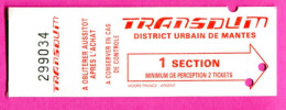 Ticket De Bus / TRANSDUM (District Urbain De Mantes - Yvelines - Bus Ticket Transportation - Europe