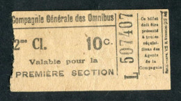 Ticket De Tramways Parisiens (avant 1921) Compagnie Générale Des Omnibus (CGO) 2e Classe 10c - Paris" Tramway - Tram - Europe