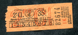 Ticket De Tramways Parisiens 1921 à 1938 (STCRP) Extra-Muros 2e Classe 35c - Paris" Tramway - Tram - Europe