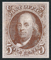 1847 États-Unis 5c. Franklin POST OFFICE, Neuf **, Yv.1 Magnifique Reproduction - Ungebraucht