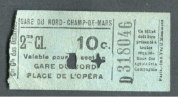 Ticket De Tramways Parisiens (avant 1921) Compagnie Générale Des Omnibus (CGO) 2e Cl 10c + 5c / Paris" Tramway - Tram - Europa