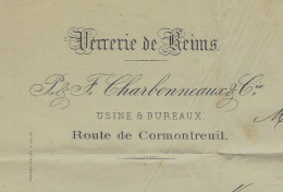 1879  ENTETE VERRERIE DE REIMS Charbonneaux Bouteilles De Champagne Isolateurs Isorex >  Gournay En Bray Seine Maritime - 1800 – 1899
