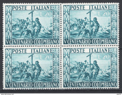 Italia Repubblica 1951 Colombo Sass.660 Quartina **/MNH VF/F - 1946-60: Nuevos