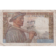 France, 10 Francs, Mineur, 1943, H.55, TB, Fayette:8.9, KM:99d - 10 F 1941-1949 ''Mineur''