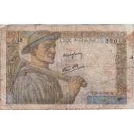 France, 10 Francs, Mineur, 1943, J.48, B, Fayette:8.8, KM:99e - 10 F 1941-1949 ''Mineur''