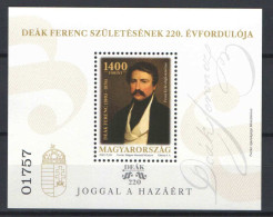 Hungary 2023. Ferenc Deak Born 220 Years Ago Sheet MNH (**) - Unused Stamps