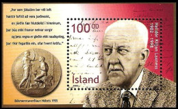 ICELAND / ISLAND 2002 ART: Laxness - 100. Nobel Literature Price. Souvenir Sheet, MNH - Prix Nobel