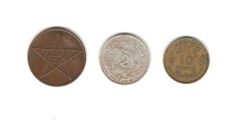 70/ Maroc : 5 Mazunas 1340 - 2 Francs 1370 (1951) - 10 Francs 1371 - Maroc