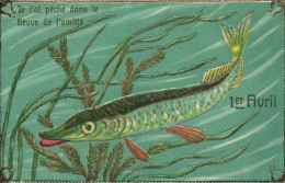 1er Avril - Cpa Illustrateur Gaufrée Embossed - Poisson BROCHET - 1 De April (pescado De Abril)